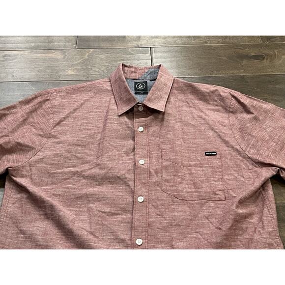 Volcom Classic Fit Mens Red Button Down Pocket Long Sleeve Shirt Size XL - Picture 4 of 9